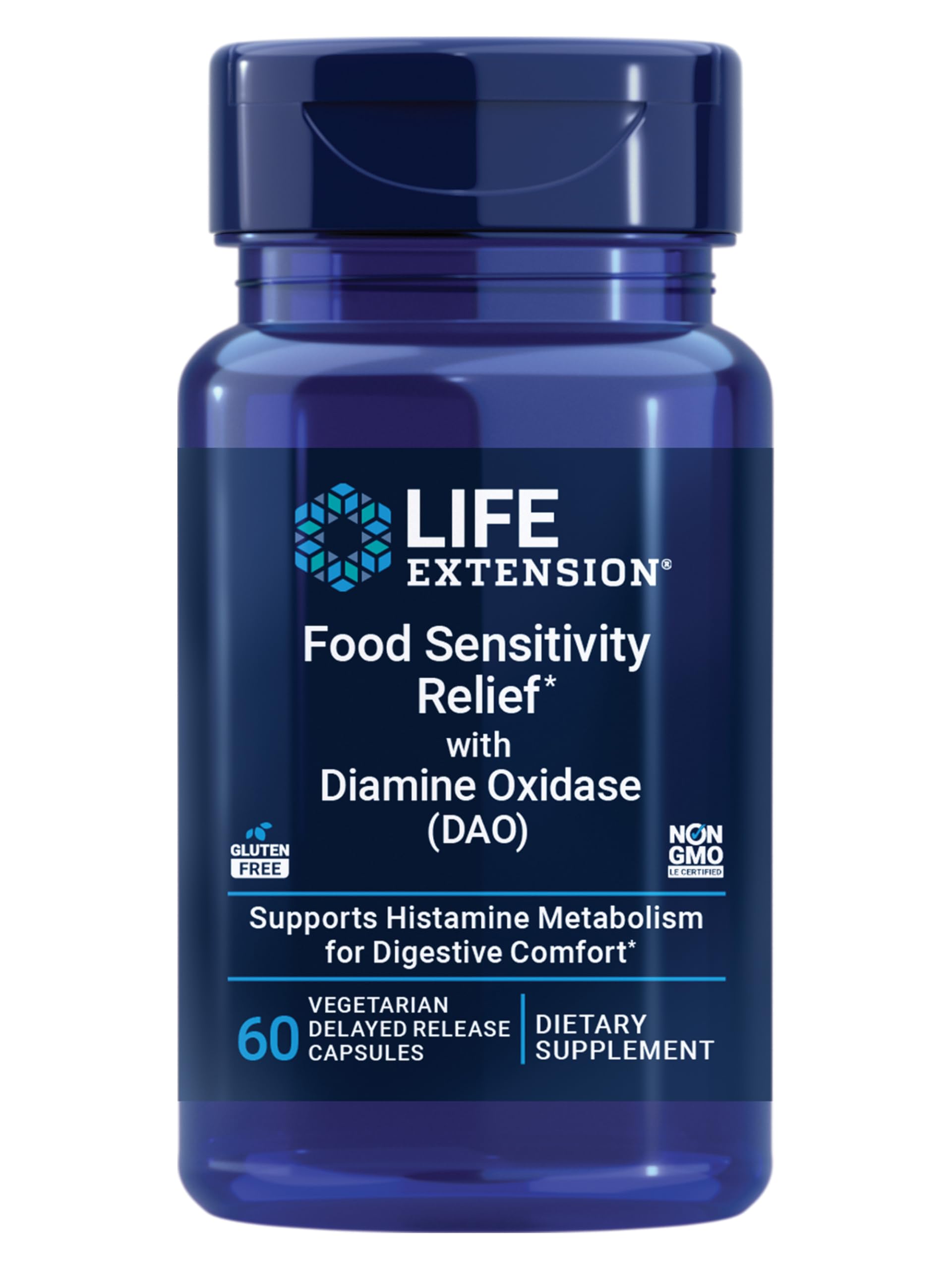 Life Extension Food Sensitivity Relief DAO capsules for occasional gas after meals.
