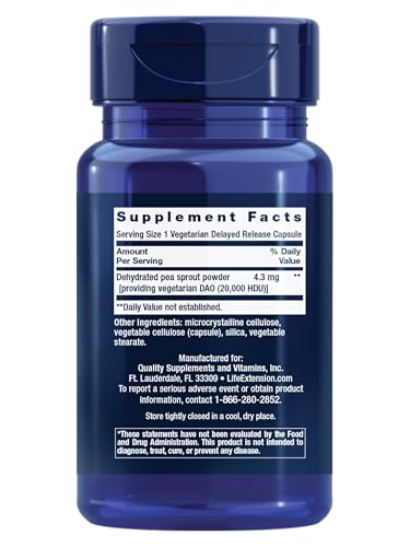Life Extension Plant-based DAO from pea sprouts supports digestive comfort.
