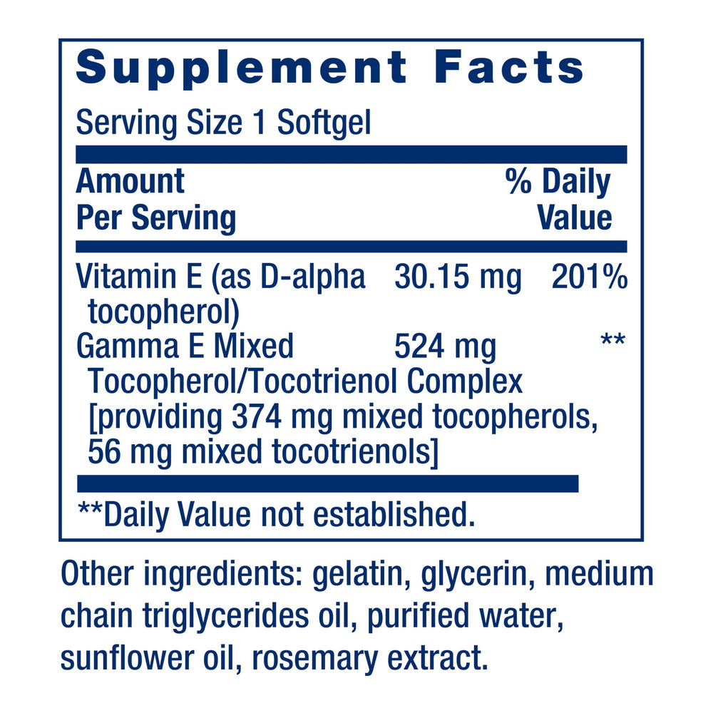 Life Extension Gamma E spectrum demonstrates tocopherols and tocotrienols blend.