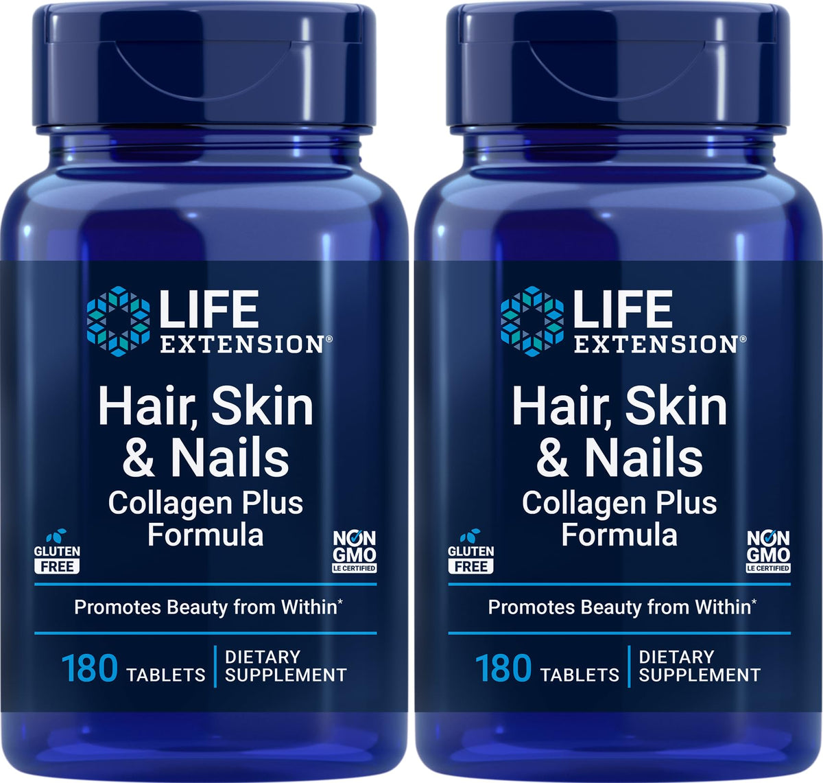 Life Extension Collagen Plus bottle front for healthier hair and nails.