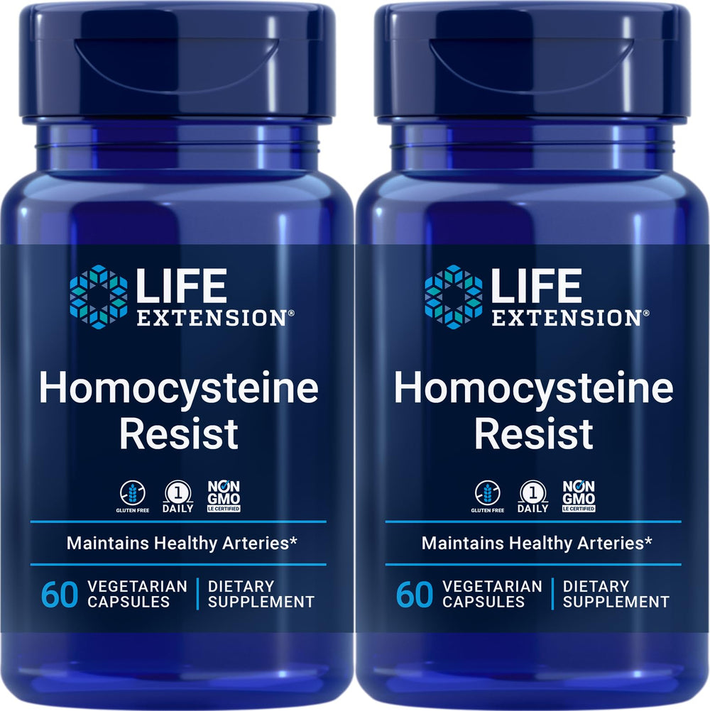 Life Extension Homocysteine Resist bottle front showing capsules for daily B vitamin support.