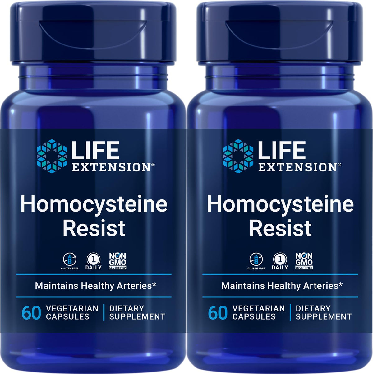 Life Extension Homocysteine Resist bottle front showing capsules for daily B vitamin support.