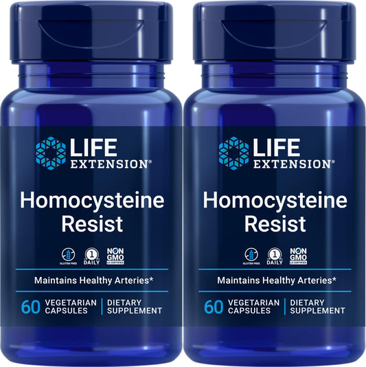 Life Extension Homocysteine Resist bottle front showing capsules for daily B vitamin support.