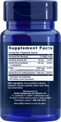 Life Extension Homocysteine Resist capsules close-up with label detailing B2, B6, B12, folate.