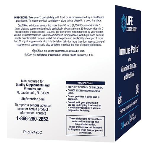 Life Extension Immune Packs zinc capsules show high-potency OptiZinc for immune support.