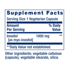 Closeup of Life Extension Inositol Caps capsules highlighting smooth texture and dosing.