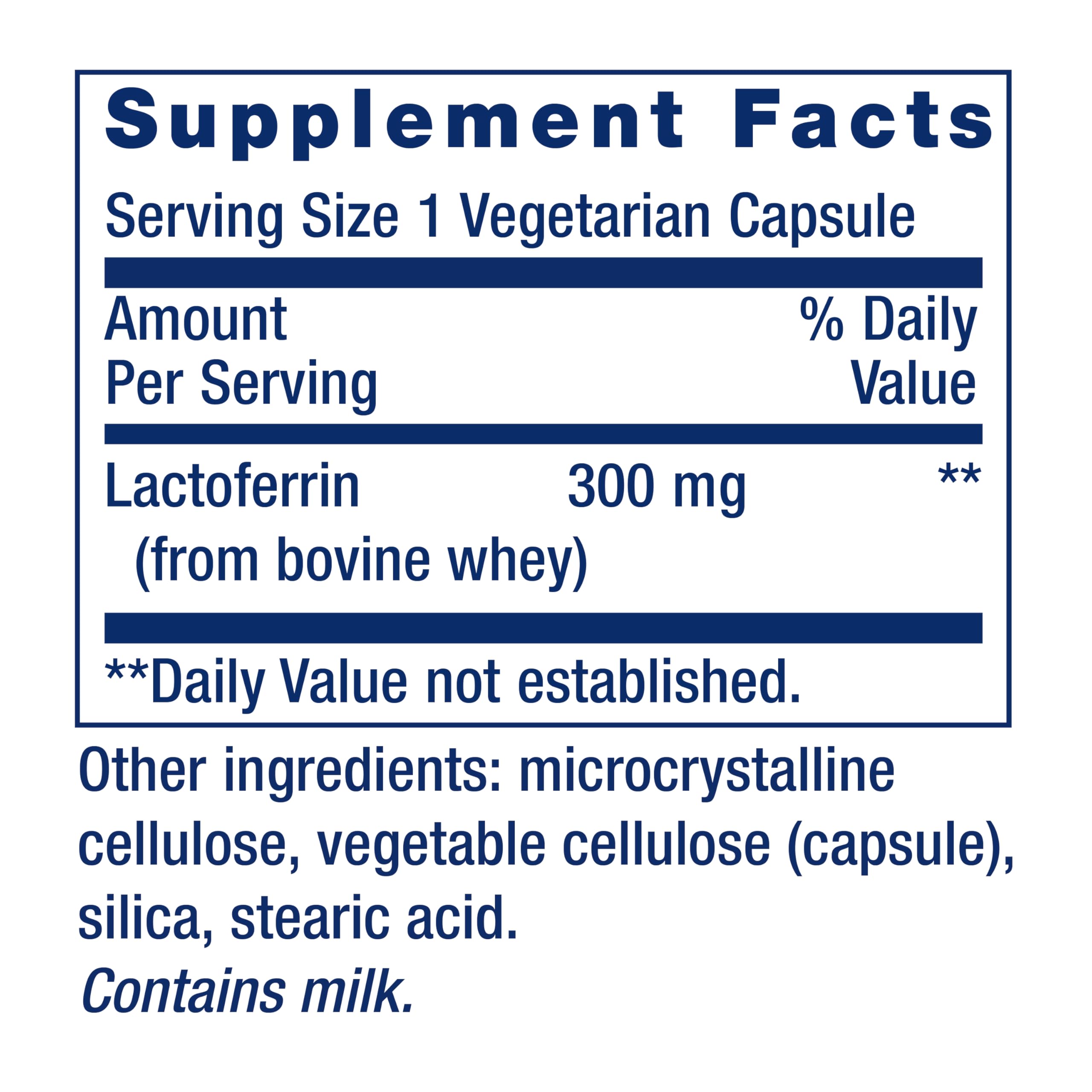 Close-up of Life Extension Lactoferrin Caps capsules highlighting vegetarian composition.