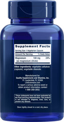 Life Extension Magnesium Citrate 100 mg capsules closeup shows vegetarian capsules.