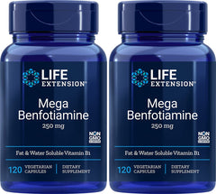 Life Extension Mega Benfotiamine bottle pour for daily metabolic support.