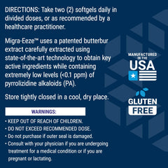 Life Extension Migra-Eeze non-GMO and gluten-free label conveys clean formulation.