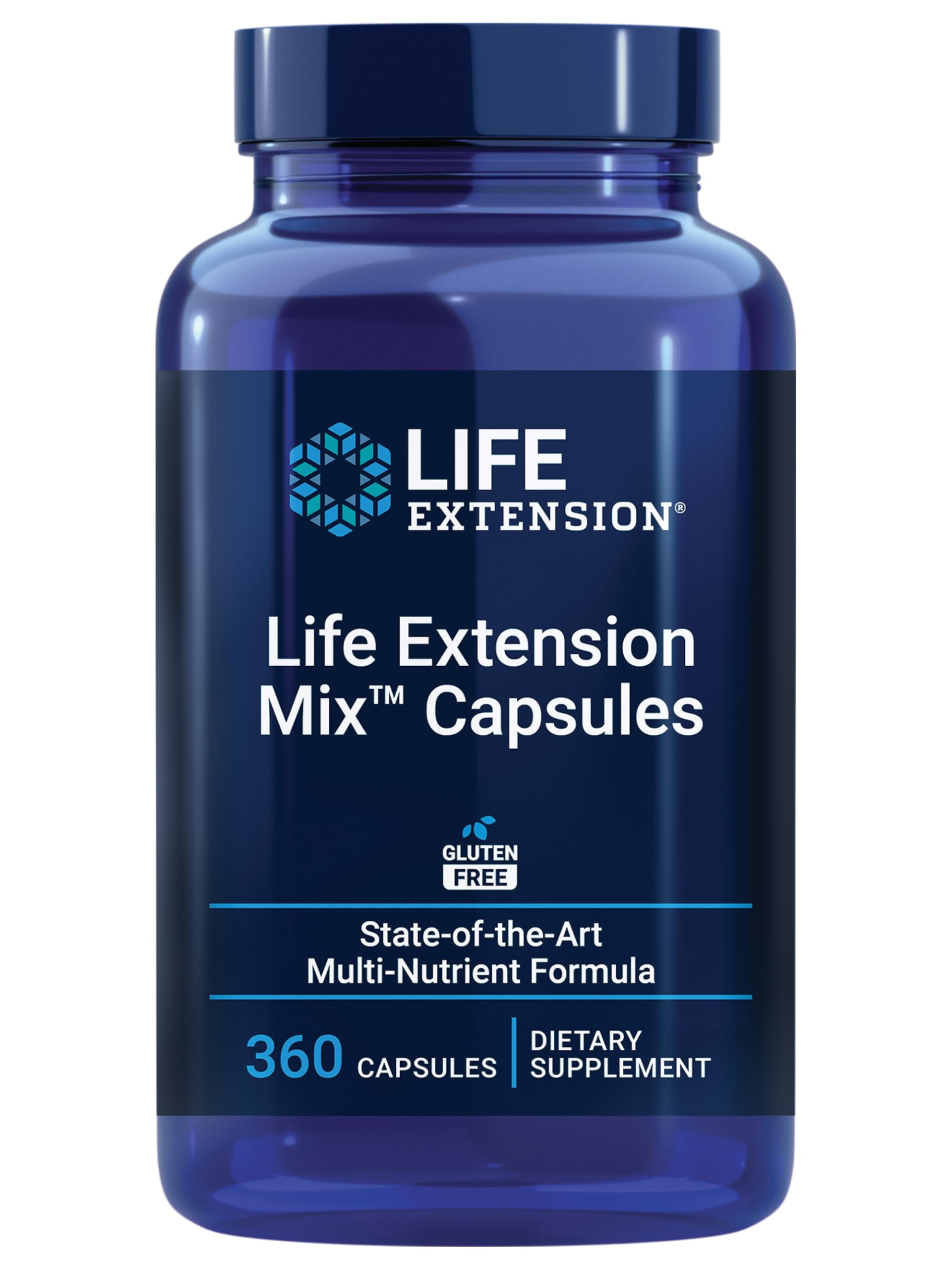 Life Extension Mix capsules on the front label show all-in-one daily nutrition.