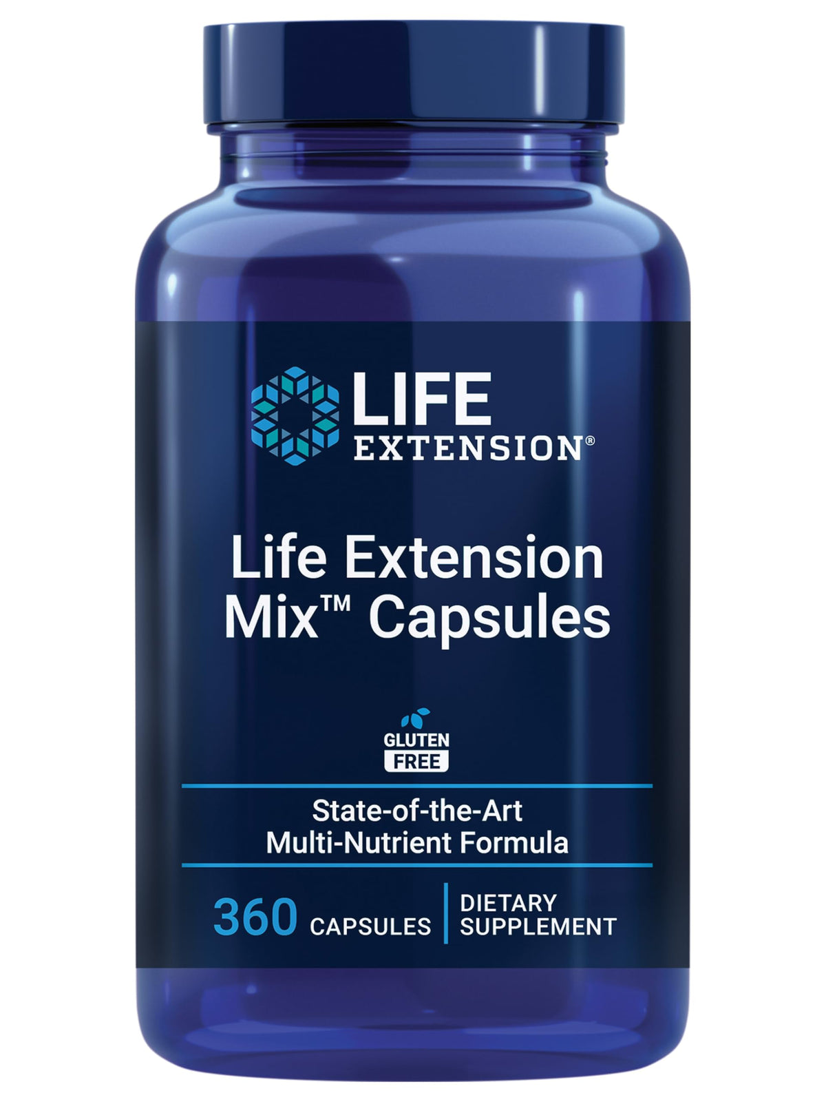 Life Extension Mix capsules on the front label show all-in-one daily nutrition.