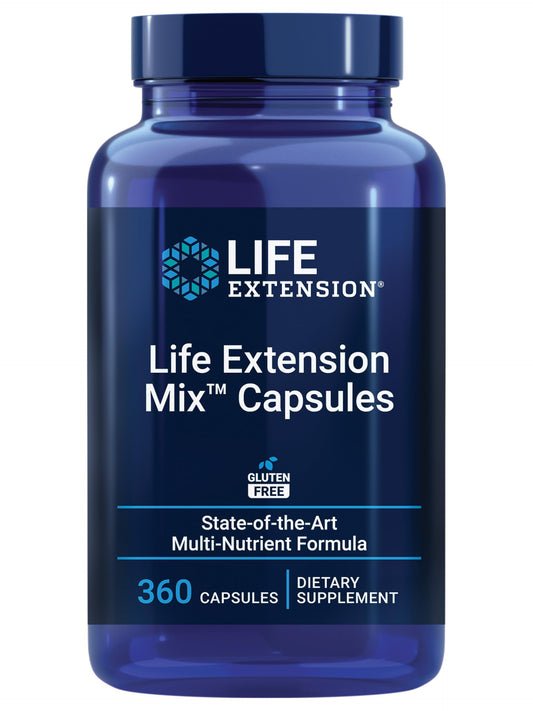 Life Extension Mix capsules on the front label show all-in-one daily nutrition.
