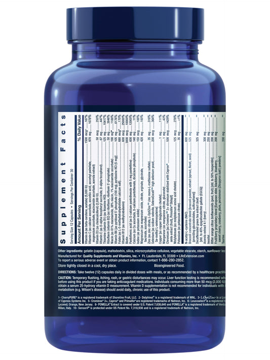 Life Extension Mix capsules pour into a glass for convenient daily vitamin intake.