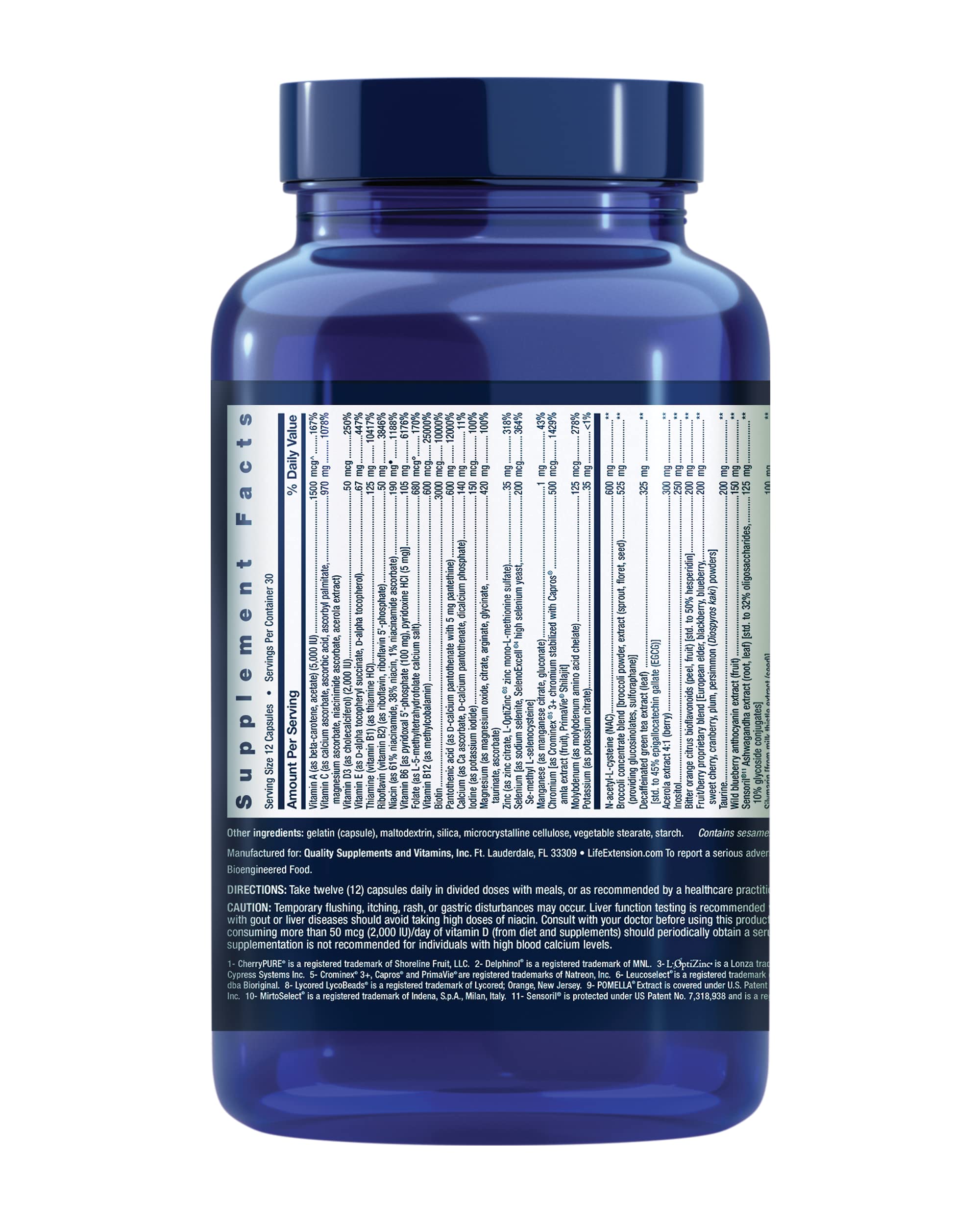 Life Extension Mix bottle back view shows ingredient list for informed daily nutrition.