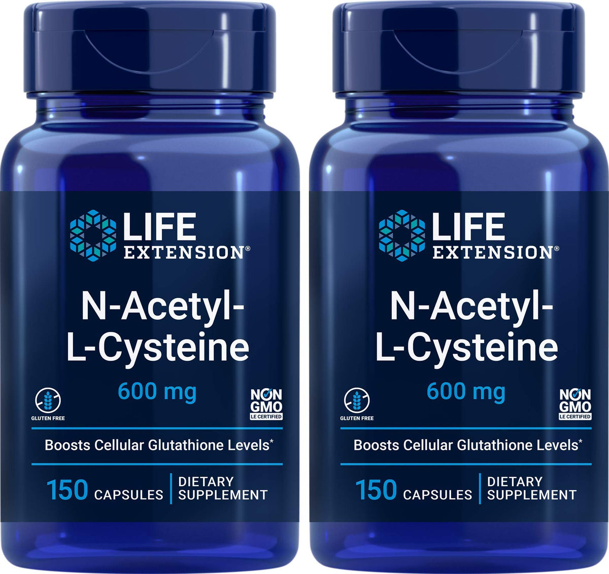 Life Extension NAC 600mg bottle with label highlighting immune support.