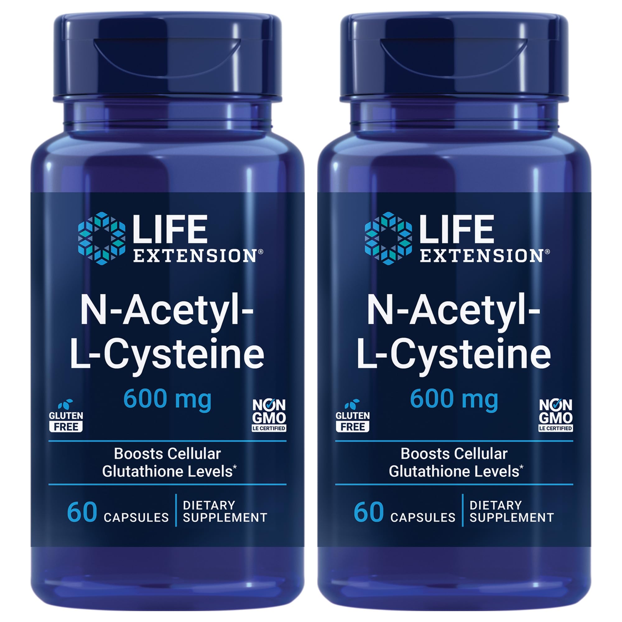 Life Extension NAC bottle 600 mg with clear label supporting antioxidant defense.