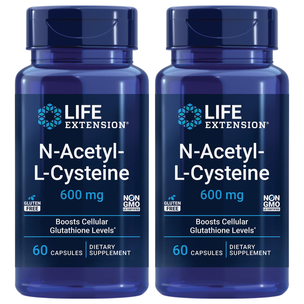 Life Extension NAC bottle 600 mg with clear label supporting antioxidant defense.