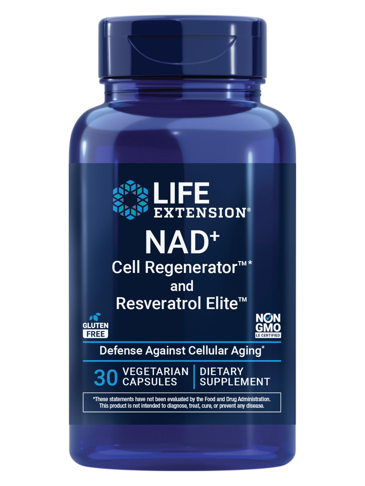 Life Extension NAD+ Cell Regenerator bottle with capsules promoting daily energy support.