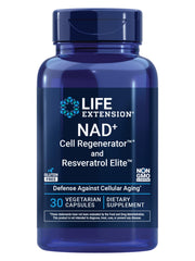 Life Extension NAD+ Cell Regenerator bottle with capsules promoting daily energy support.