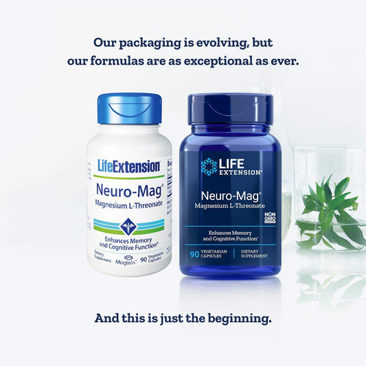 Life Extension Neuro-mag capsules on a neutral backdrop for daily memory support.