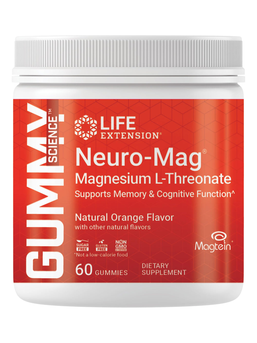 Life Extension Neuro-Mag gummy orange bottle shows easy memory support for daily routine