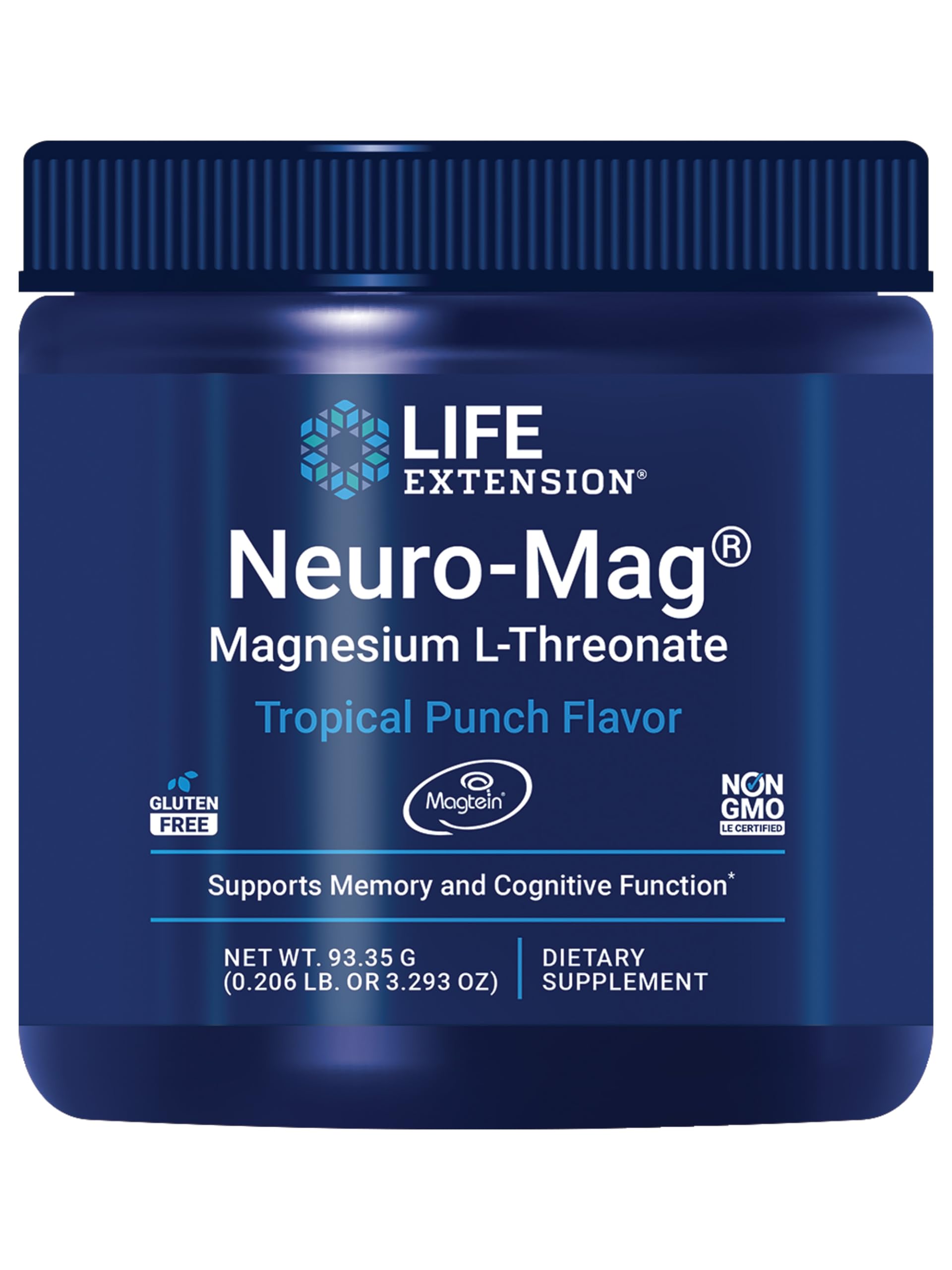 Life Extension Neuro-Mag Tropical Punch powder label highlighting memory support.