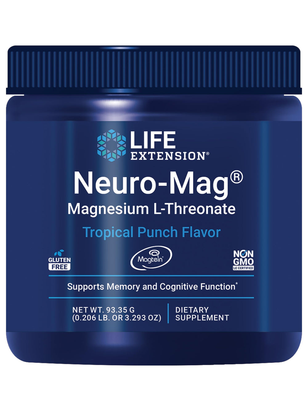 Life Extension Neuro-Mag Tropical Punch powder label highlighting memory support.