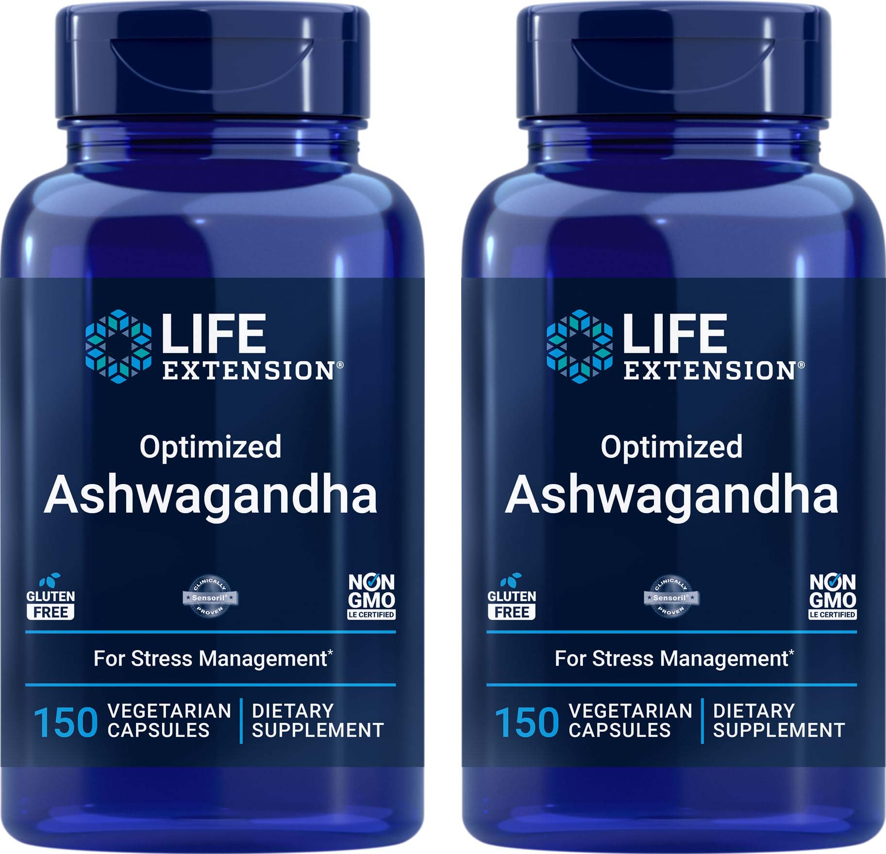 Life Extension Optimized Ashwagandha bottle front view suggesting daily wellness support