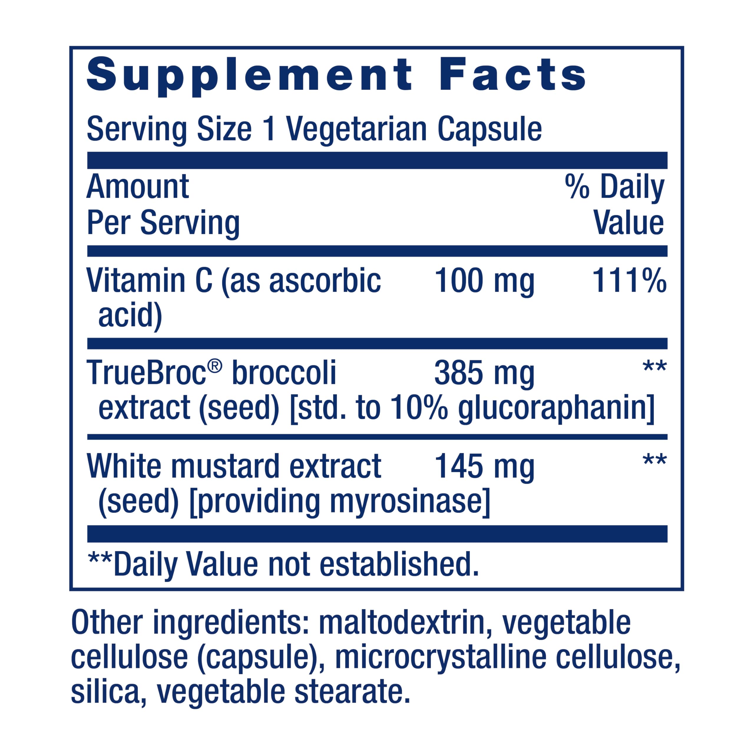 Life Extension Optimized Broccoli seed-extract ingredient – highlights myrosinase boost aiding sulforaphane formation.