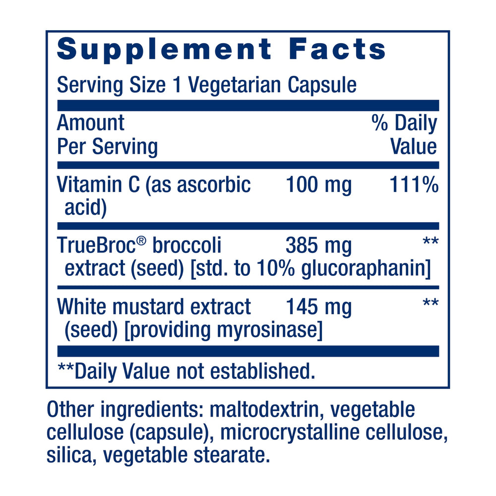 Life Extension Optimized Broccoli seed-extract ingredient – highlights myrosinase boost aiding sulforaphane formation.