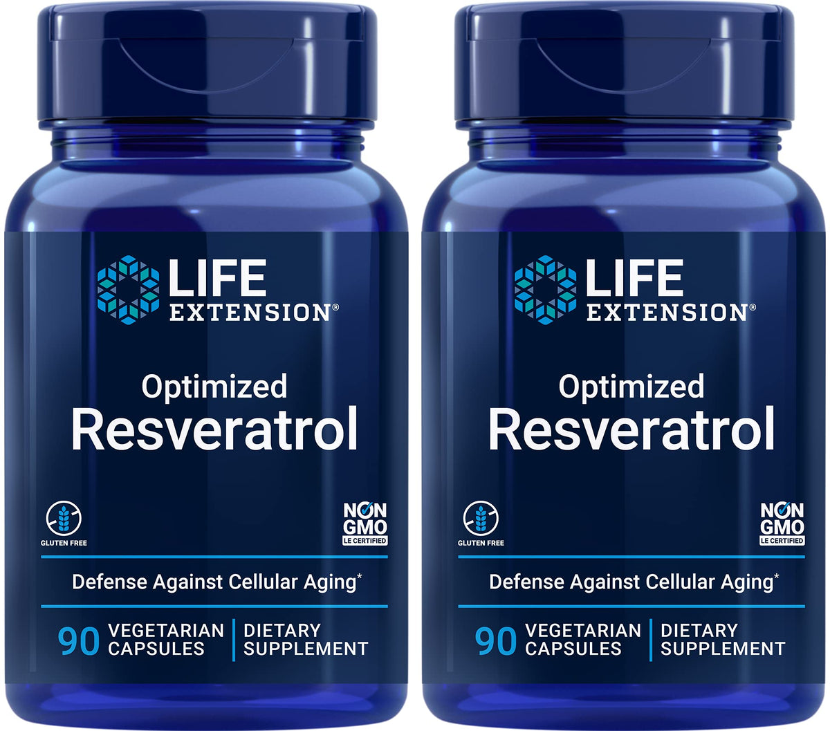 Life Extension Optimized Resveratrol bottle front view highlighting a longevity-supporting formula