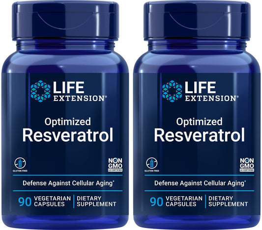 Life Extension Optimized Resveratrol bottle front view highlighting a longevity-supporting formula