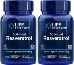 Life Extension Optimized Resveratrol bottle front view highlighting a longevity-supporting formula
