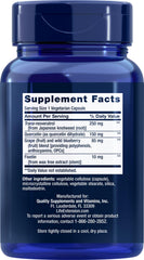 Life Extension Optimized Resveratrol capsules close-up showing vegetarian formula.