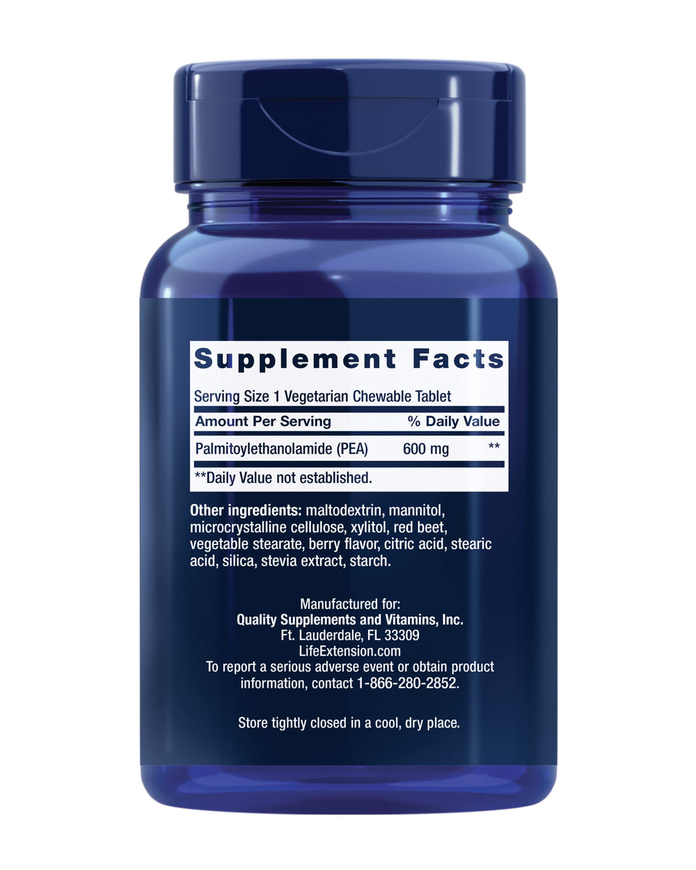 Life Extension Pea Discomfort Relief berry-flavored chewables provide convenient daily intake.