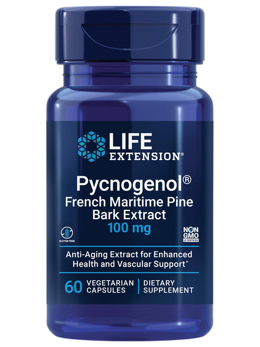 Life Extension Pycnogenol bottle ready for daily vascular support.