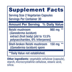 Life Extension Reishi Extract ingredients highlight polysaccharides and triterpenes for immune balance