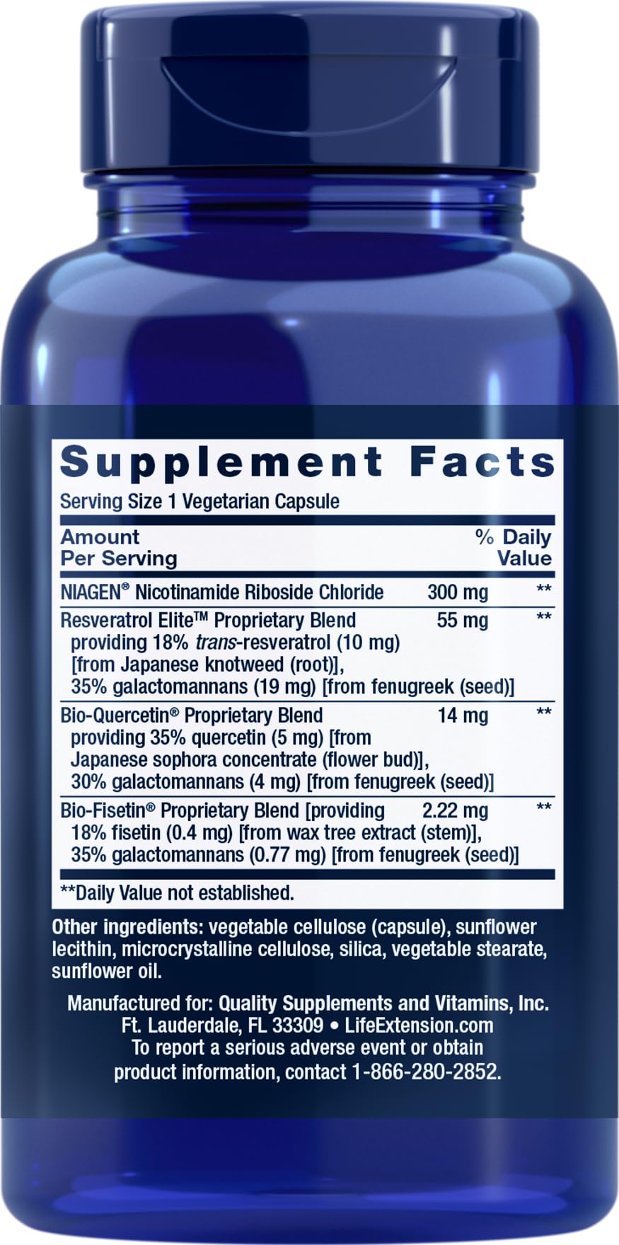 Life Extension Resveratrol Elite bottle highlights the high-bioavailability blend for antioxidant support.