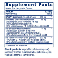 Life Extension Resveratrol Elite bottle highlighting NR and polyphenol blend for healthy aging.