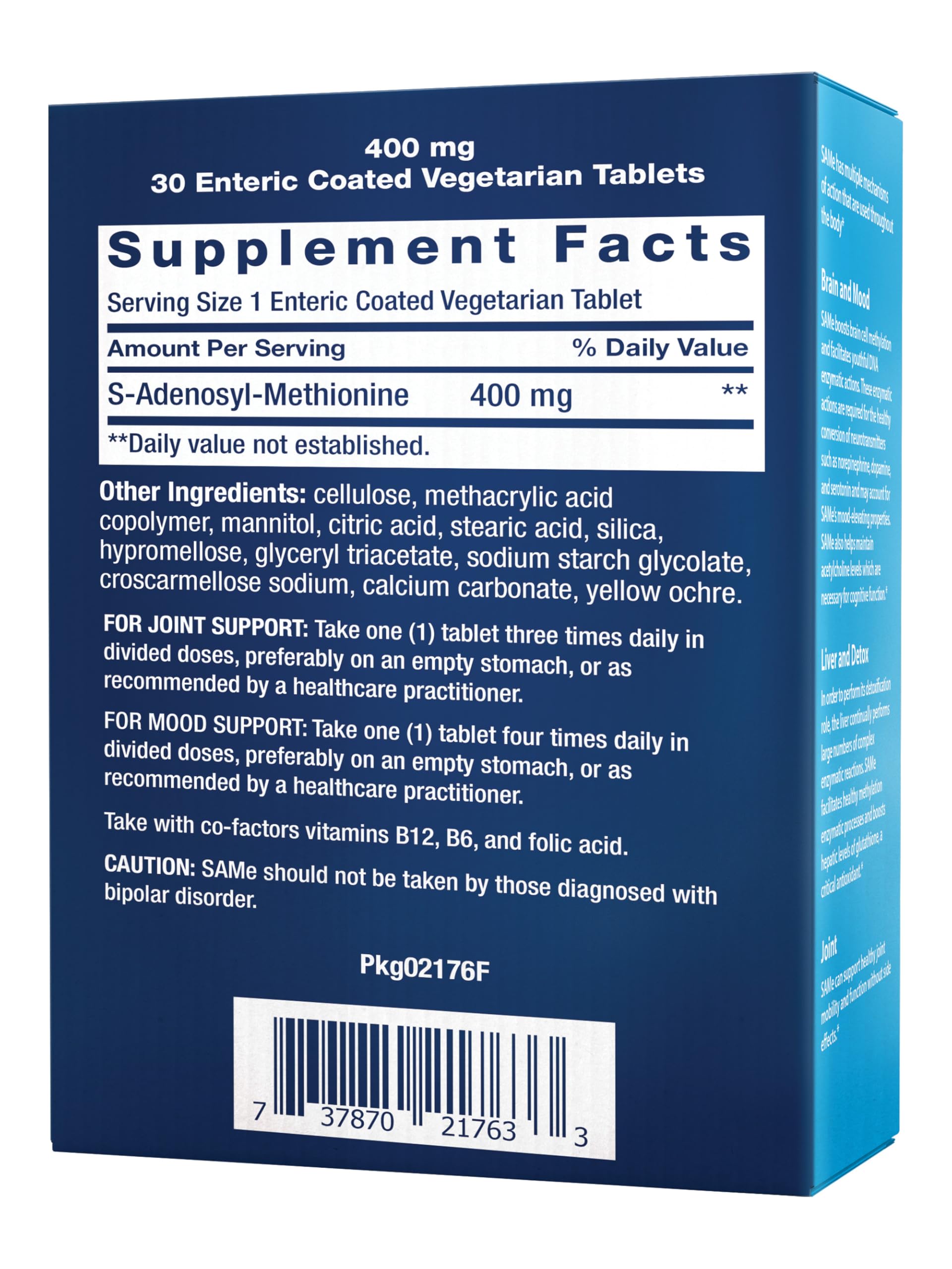 Life Extension SAMe tablet close-up with enteric coating for targeted release