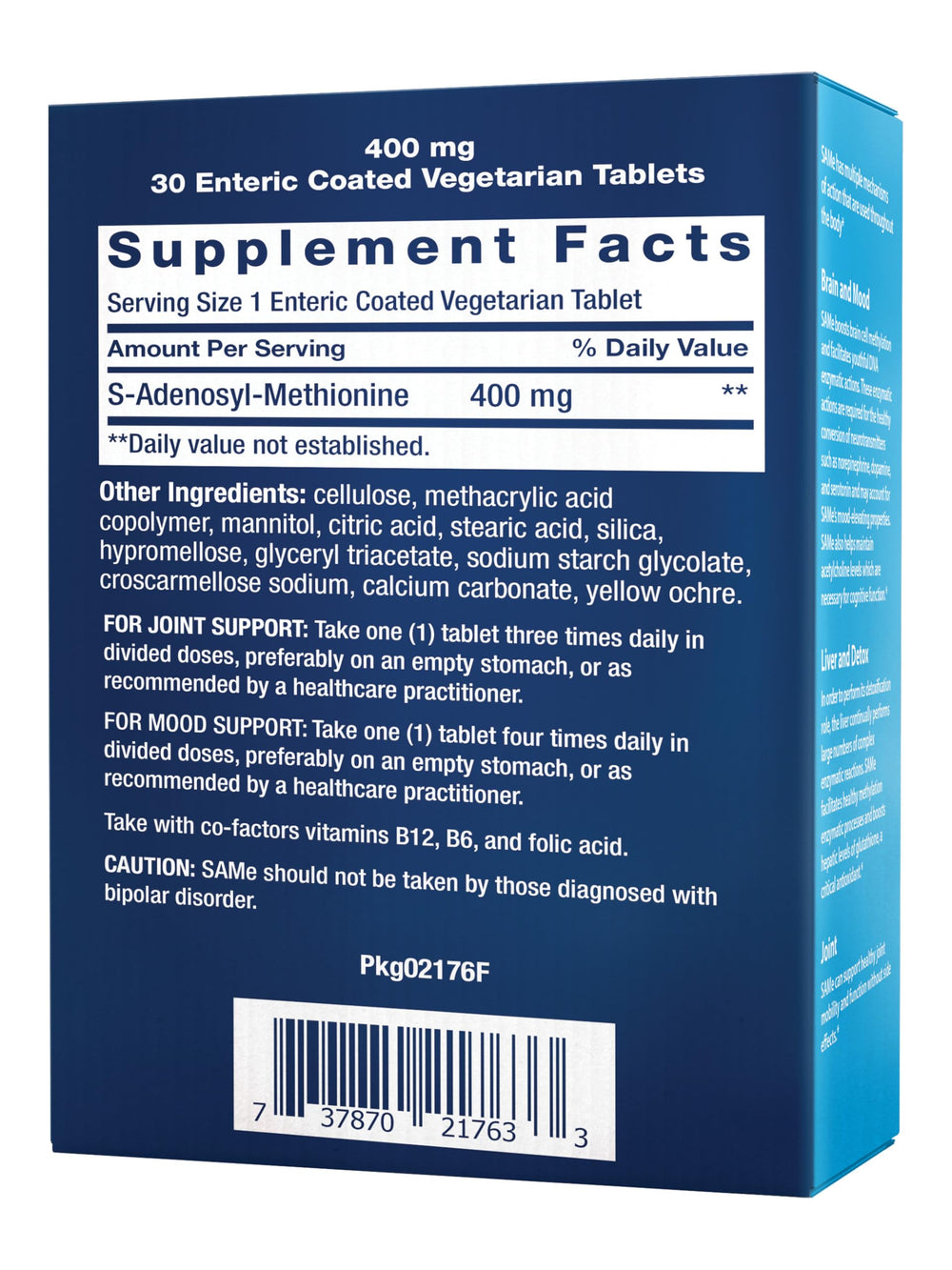 Life Extension SAMe tablet close-up with enteric coating for targeted release