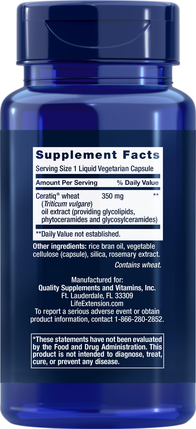 Life Extension Skin Restoring Ceramides capsules close-up showing Ceratiq Wheat extract