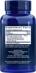 Life Extension Super Bio-Curcumin capsules closeup showing BCM-95 curcuminoids for brain health support.