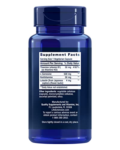 Front-label view highlights Life Extension Super Carnosine and gluten-free, non-GMO formulation.