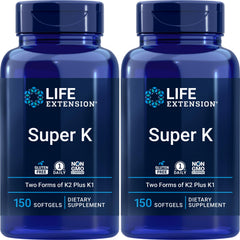 Life Extension Super K bottle with two-pack softgels for daily support.