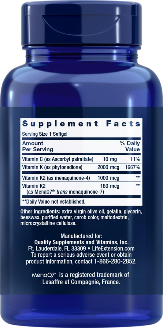 Life Extension Super K softgels close-up highlighting compact, easy-to-swallow design.