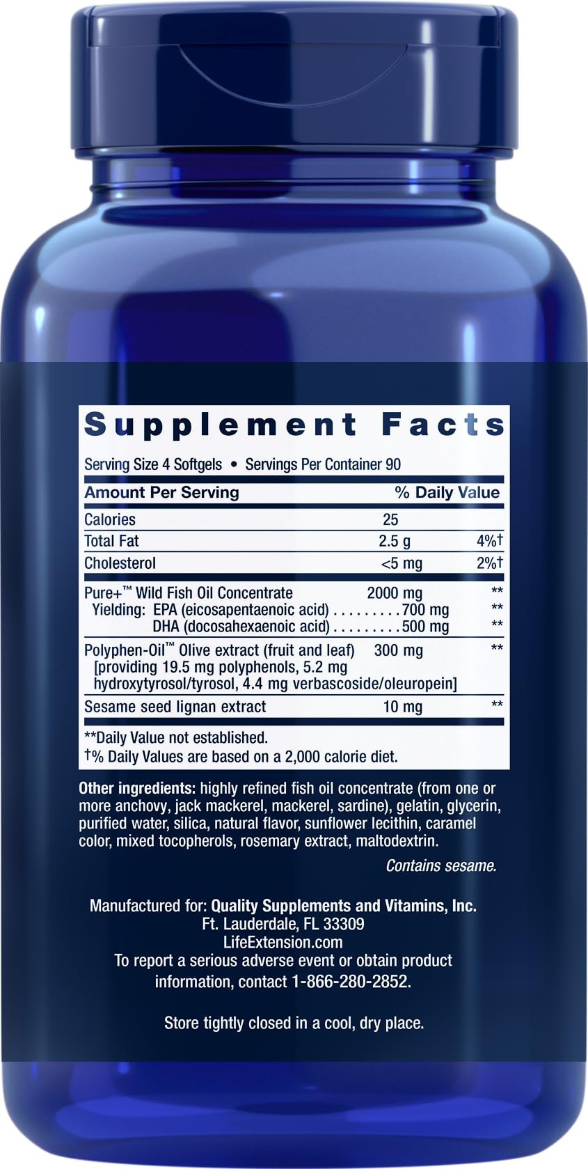 Life Extension Super Omega-3 softgels compact size for easy daily use