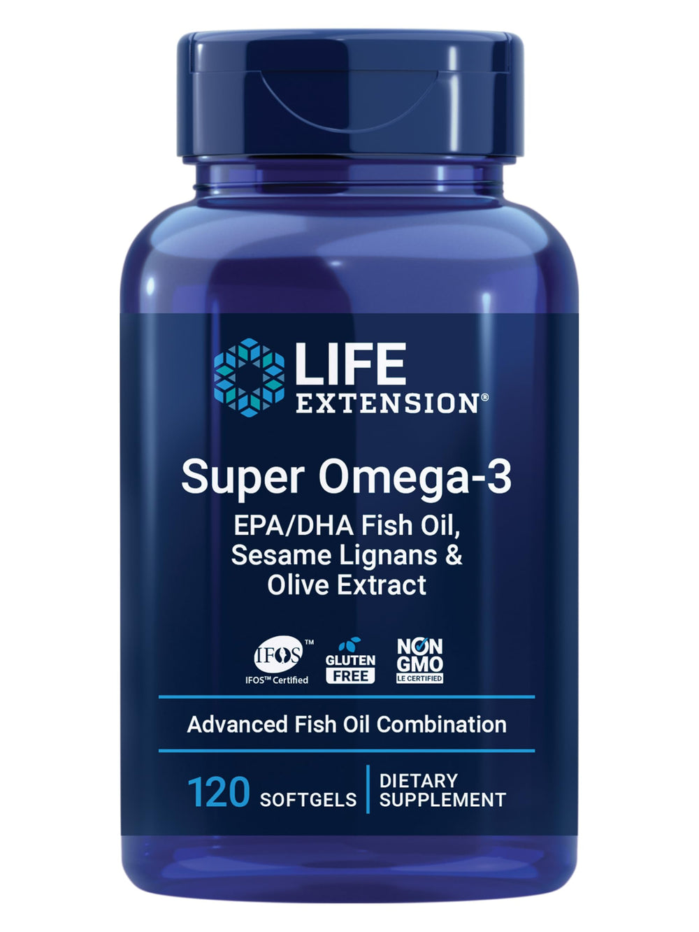 Life Extension Super Omega-3 bottle front view supports brain and heart health as part of daily wellness.