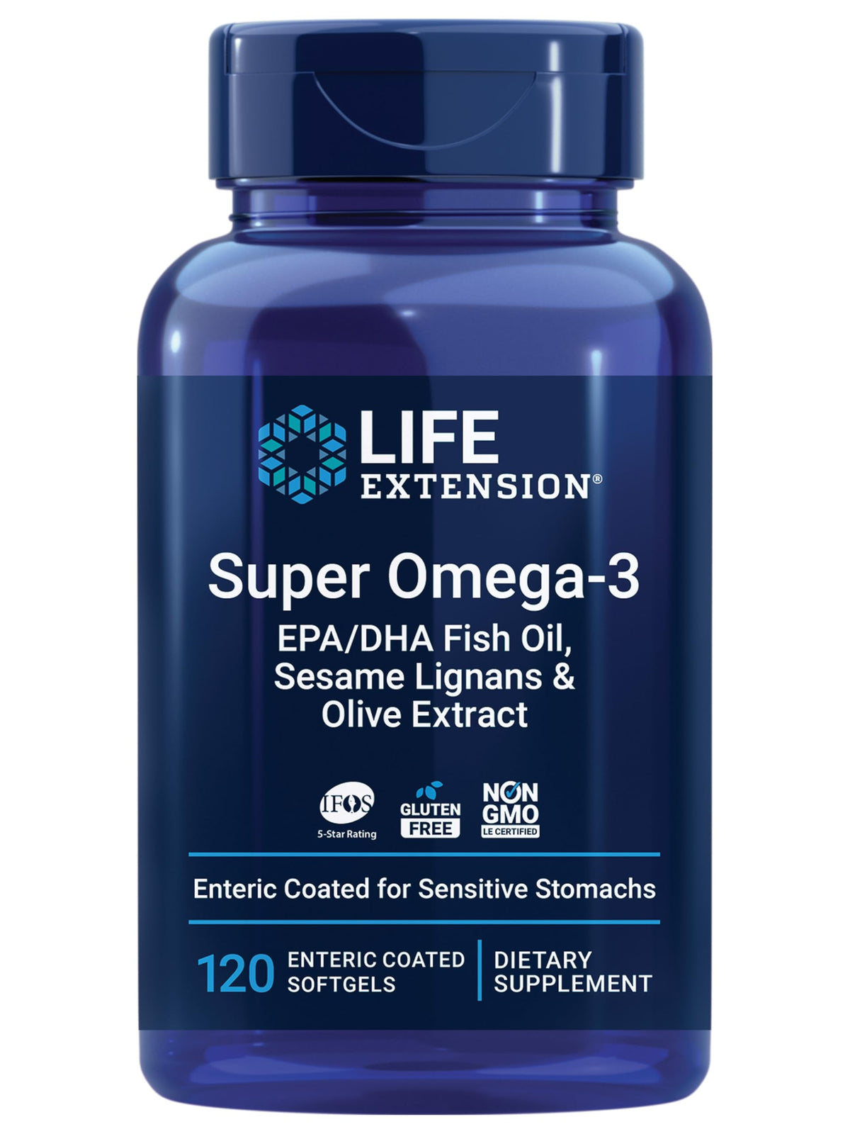 Life Extension Super Omega-3 bottle front highlighting heart-friendly fish oil for daily wellness